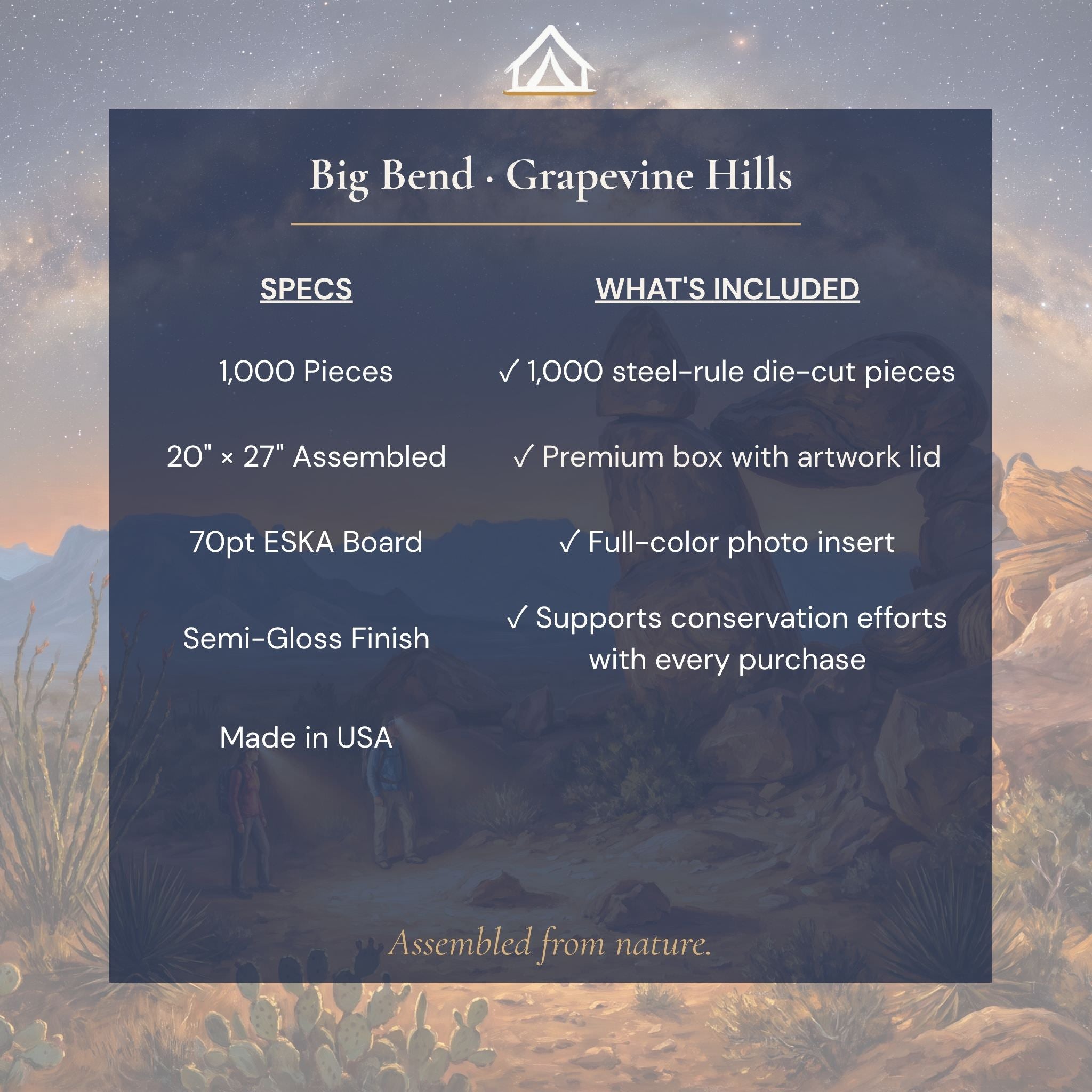 Big Bend Night puzzle specifications — 1000 pieces 20x27 inches 70pt ESKA board digital printing