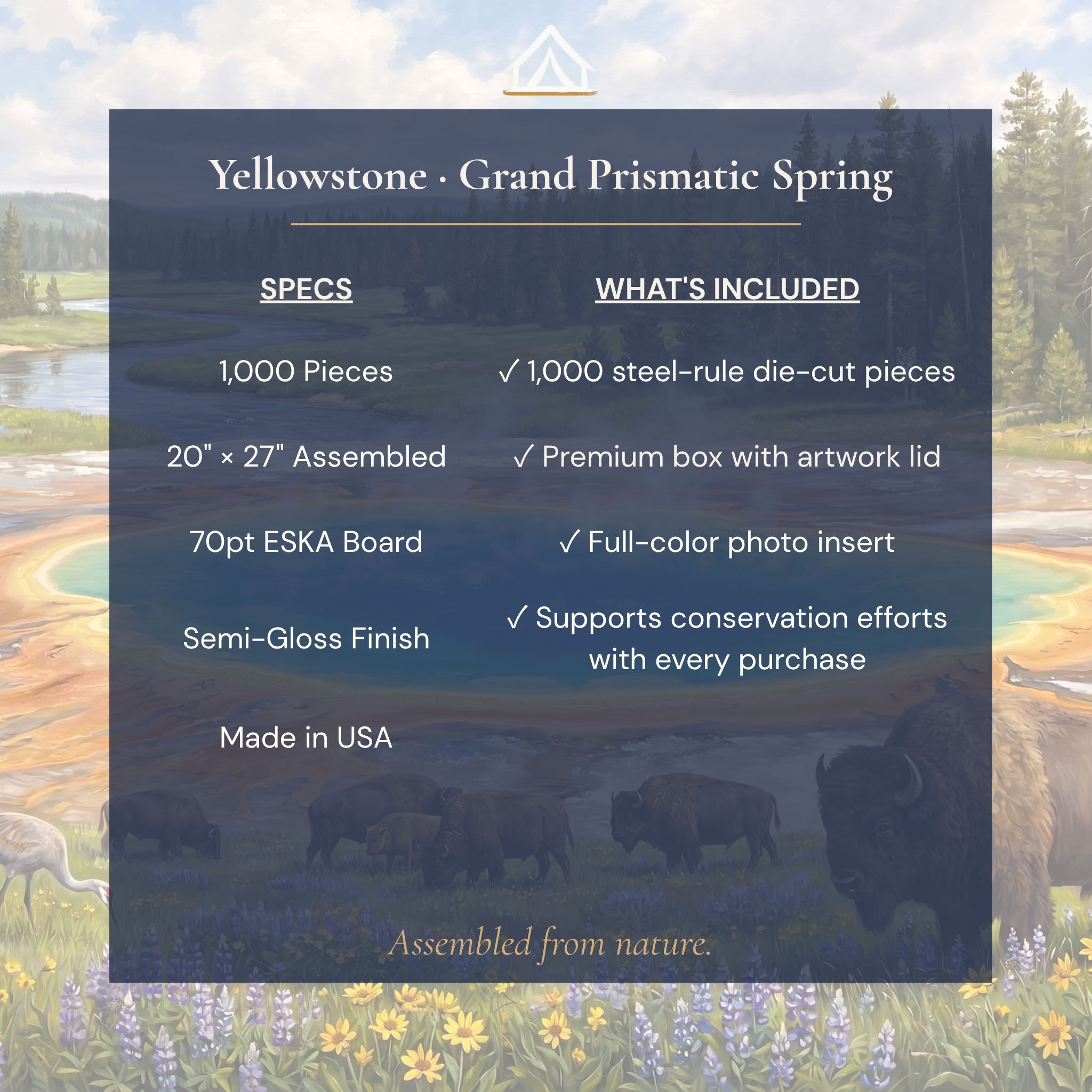 Yellowstone Grand Prismatic puzzle specifications — 1000 pieces 20x27 inches 70pt ESKA blue board digital printing