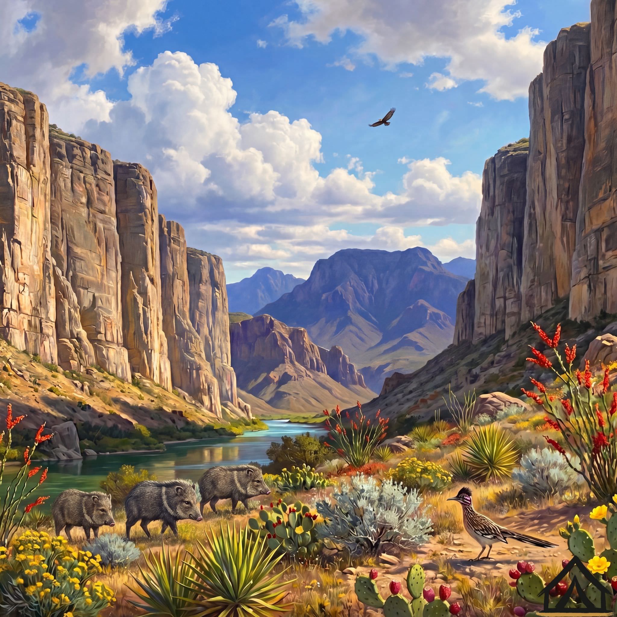 Big Bend National Park Santa Elena Canyon jigsaw puzzle — Rio Grande canyon walls golden eagle — 1000 piece fine art