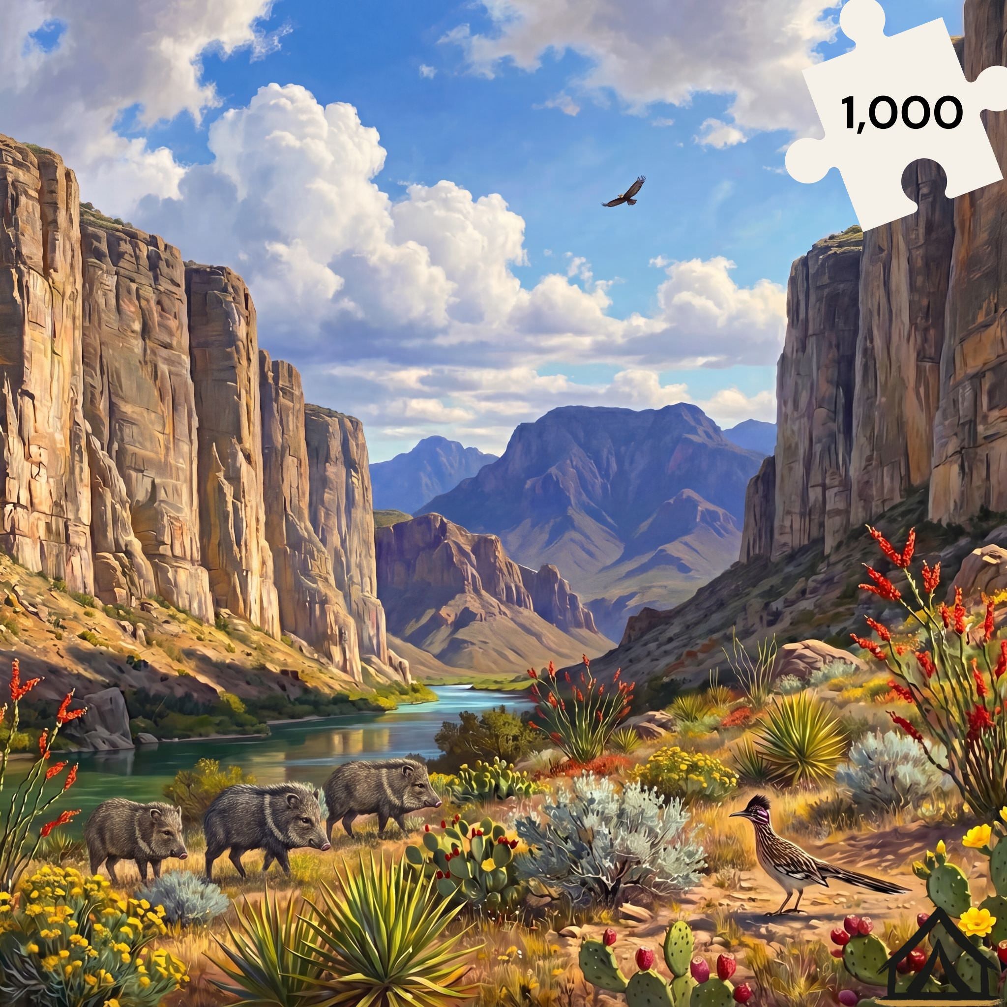 Big Bend National Park Santa Elena Canyon jigsaw puzzle — Rio Grande canyon walls golden eagle — 1000 piece fine art