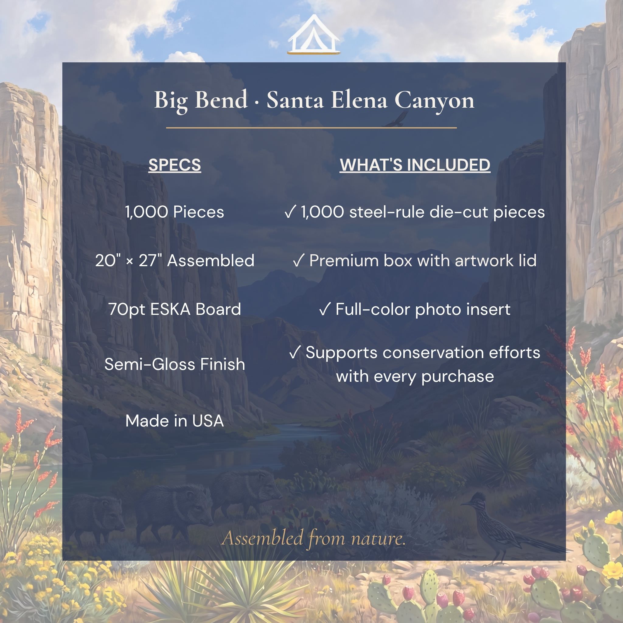 Big Bend Day puzzle specifications — 1000 pieces 20x27 inches 70pt ESKA board with digital printing