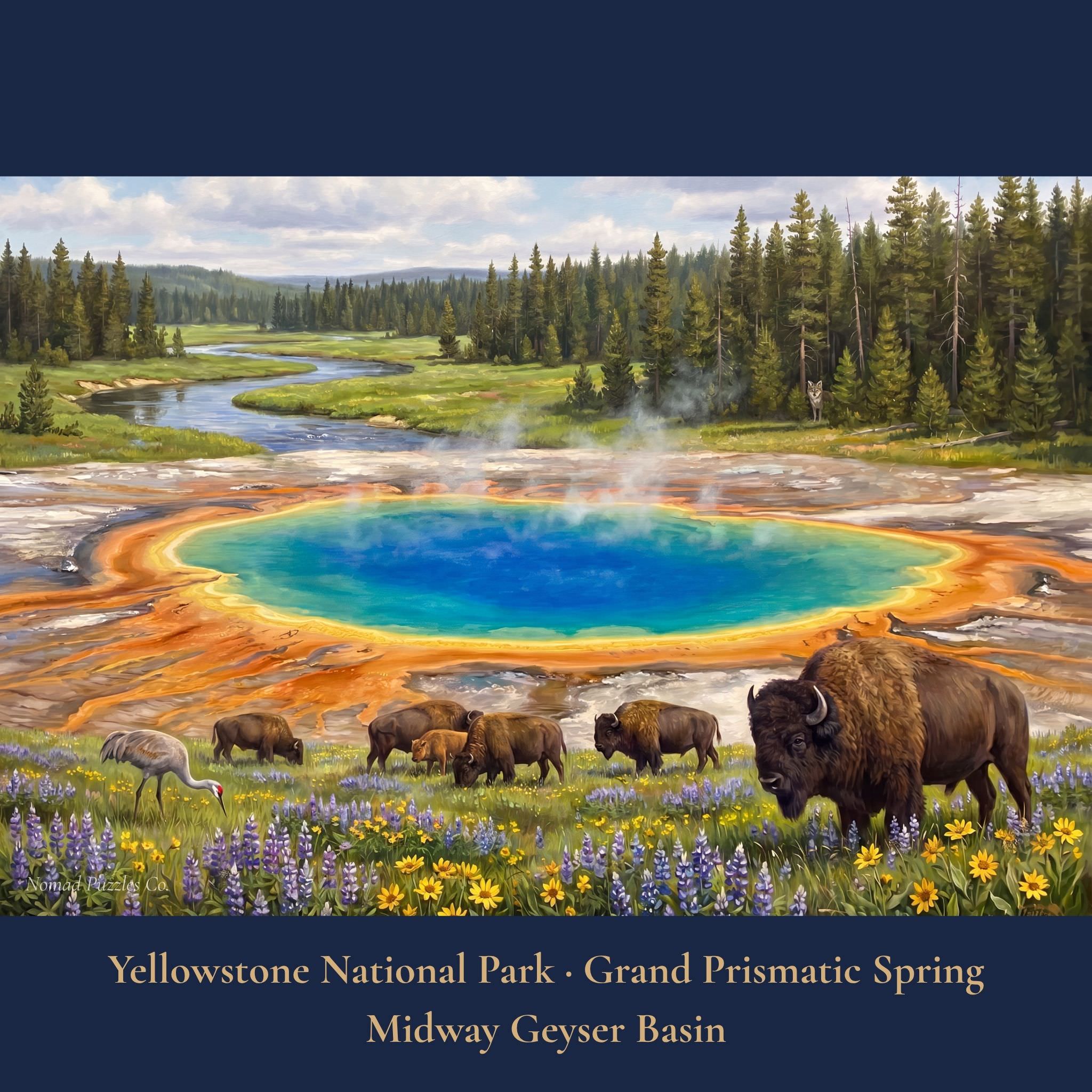 Yellowstone National Park Standard Edition puzzle — Grand Prismatic Spring bison full composition
