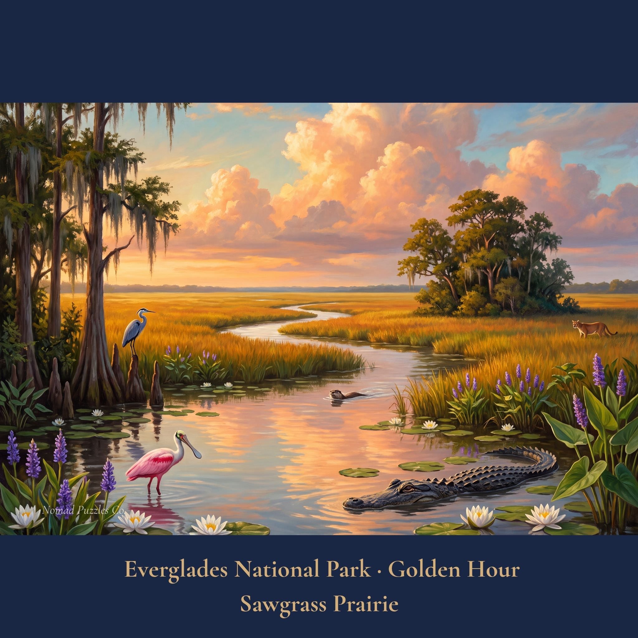 Everglades National Park Standard Edition puzzle — Golden Hour Sawgrass Prairie full composition cypress trees