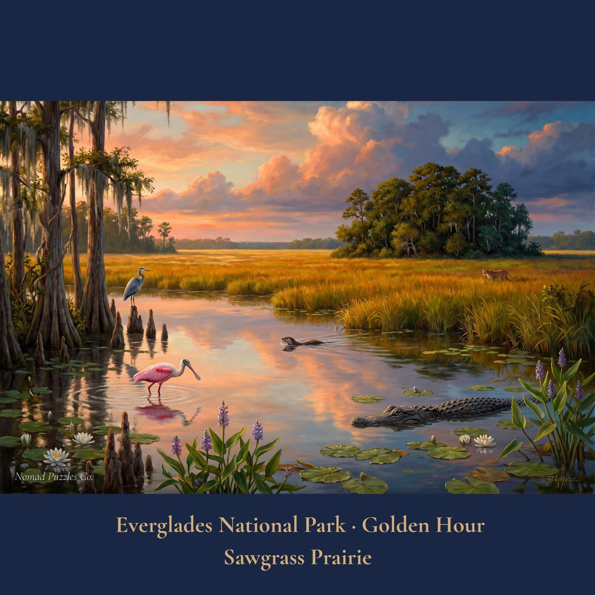 Everglades National Park Standard Edition puzzle — Golden Hour Sawgrass Prairie full composition cypress trees