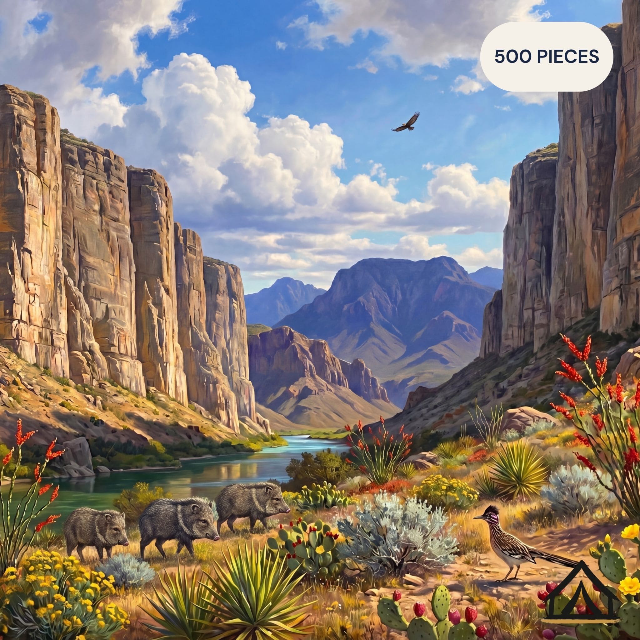 Big Bend National Park Santa Elena Canyon jigsaw puzzle — Rio Grande canyon walls golden eagle — 500 piece fine art